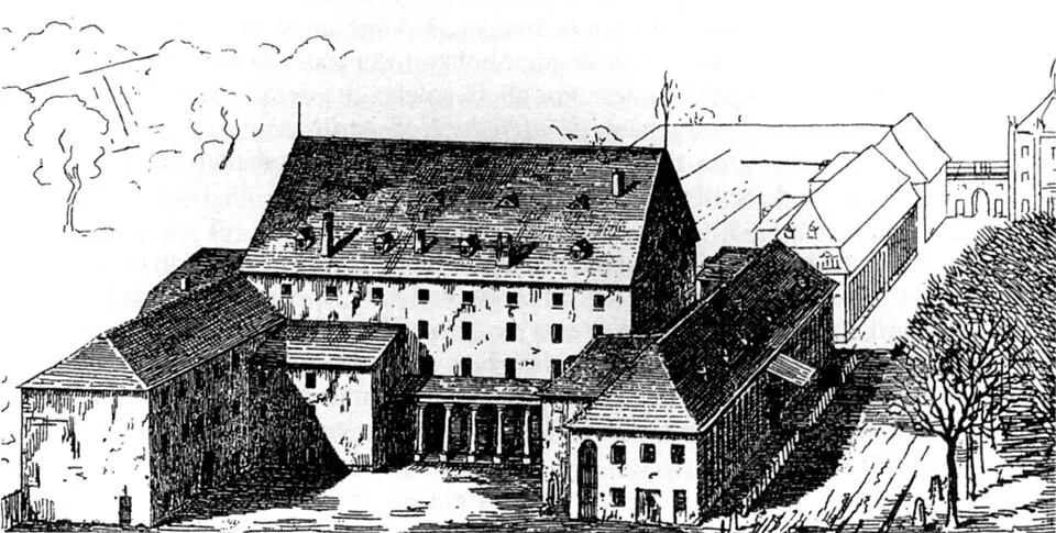 Image: Elmar Buck: Thalia in Flammen. Theaterbrände in Geschichte und Gegenwart. EFB-Verlag, Erlensee 2000, ISBN 3-88776-108-1 · Public domain Großherzogliches Hoftheater