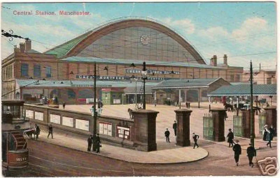 Bild: old postcard · Public domain Manchester Central railway station