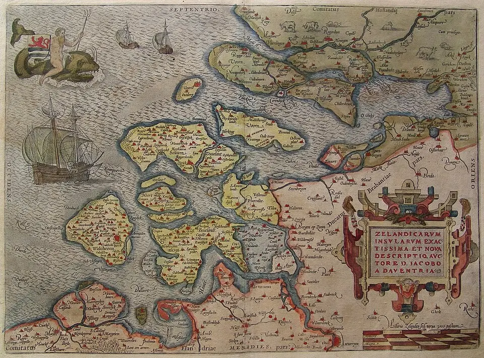 Bild: Ortelius naar v Deventer · Public domain Verdronken Land van Zuid-Beveland