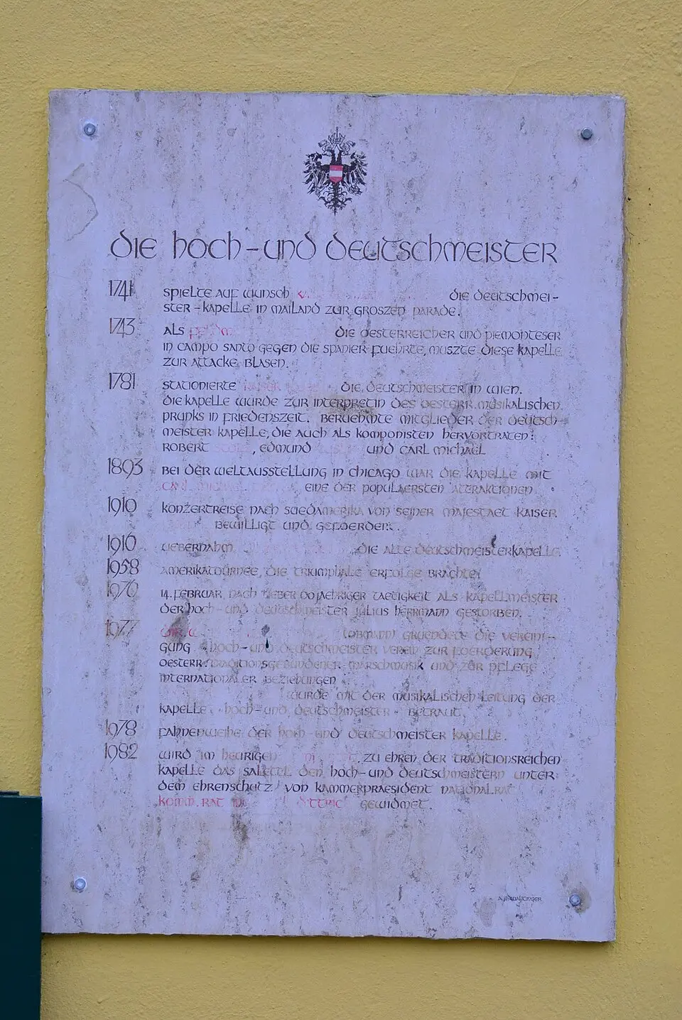 Gedenktafel für die Hoch- und Deutschmeister (Wien, Rathstraße 54)
