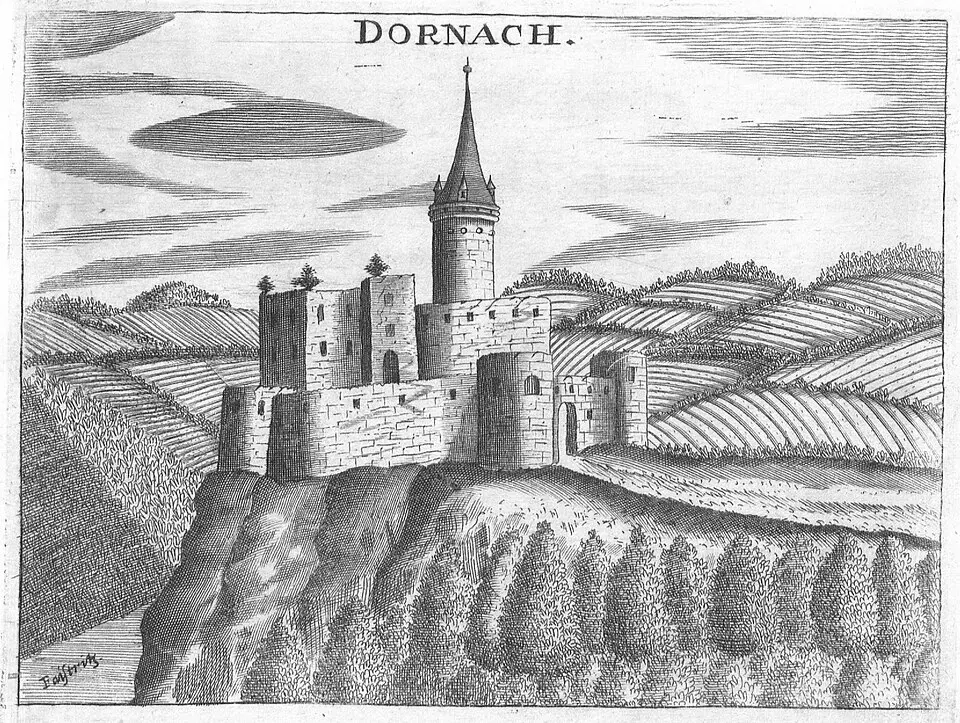 Immagine: Georg Matthäus Vischer · Public domain Burgruine Dornach